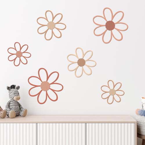 Thyle 6 Pcs Daisy Wall Decor Wooden Daisy Wall Sculptures Art Flowers Signs Hanging Plaque for Home Nursery Bedroom Farmhouse Bathroom Decorations Housewarming Gifts (Vivid Style) - color: Vivid Style