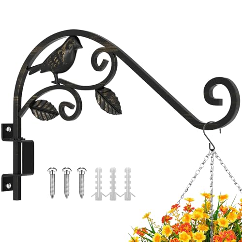 Plant Hangers Outdoor 15.15 inch Swivel Plant Wall Hanger, Sturdy Wrought Iron Hanging Plant Hooks, Hanging Plant Bracket Indoor&Outdoor for Bird Feeders, Planters, Lanterns, Wind Chime 1 Pack - color: Black - 1 Pack