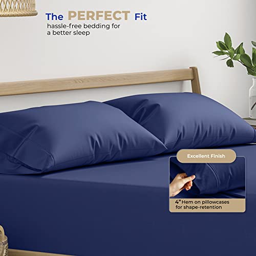 THREAD SPREAD 100% Cotton Pillow Cases Queen Size Set of 2 - Luxury 400 Thread Count Queen Pillow Cases (Navy Blue), Soft Cooling Breathable Hotel Cotton Pillowcases, Fits Standard Pillows - color: Navy Blue, size: Queen - Pack of 2