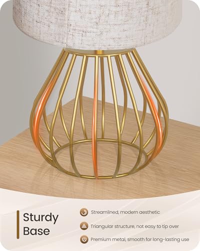 Gold Table Lamps Set of 2, Small Bedside Lamps Set of 2, 2700K LED Bulb Included, Gold Metal Base & Beige Linen Lampshade, Modern Nightstand Lamps for Bedroom, Living Room DE06TLP205 - color: 2Pack Beige + Gold