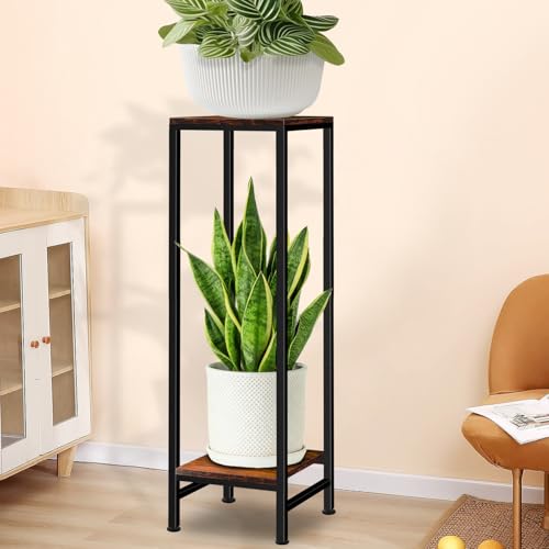 LUBORN 41" Tall Plant Stand Indoor, 2 Tier Plant stands for Indoor Outdoor Plants, Heavy Duty Flower Stand Metal Pedestal Stand Modern Display Rack for Living Room, Brown - color: brown, size: 41''