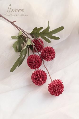Floroom 5pcs Dark Red Faux Silk Mums Artificial Flowers, Bulk Fake Small Mini Chrysanthemums with Stems for DIY Wedding Centerpieces Floral Arrangements Vase Fillers Home Decorations - color: Dark Red, size: 5pcs