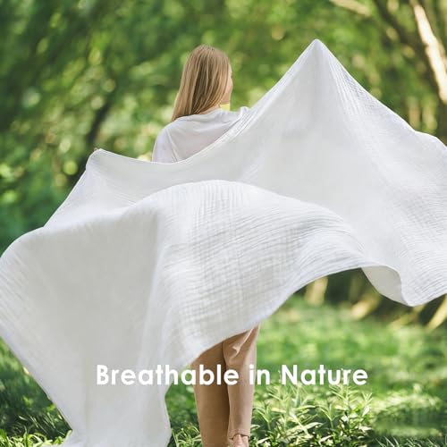EMME Cotton Muslin Large Throw Blanket Couch 4-Layer Breathable Gauze Soft Lightweight Bed Blankets Adults (50"x71") - color: 04 - White, size: Throw XL (50" x 71")