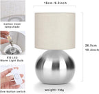 Modern Silvery Small Table Lamp with Cotton Linen Shade, 6.2×6.2×10.4 inch LED Desk Light, One-Button Switch for Bedroom, Living Room, Nightstand, Includes Warm Light Bulb - color: Silvery, size: Pack of 1