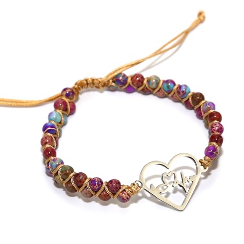 Women Boho Wrap Bracelet,Handmade Natural Stone Crystal Emperor Beads Heart Bracelet, Fashion Bohemian Jewelry Gift for Women - color: Heartbeat
