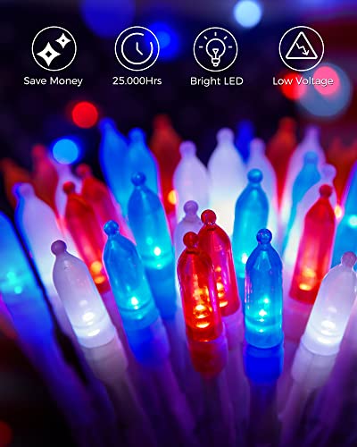 Brightown Red White Blue Battery Operated Mini String Lights with 8 Modes- 2 Pack 18 Feet 50 LED Independence Day Decoration Waterproof, Timer for Patriotic Xmas Holiday Party Outdoor Indoor - color: Red White Blue, size: 50 LEDs x 2 Pack