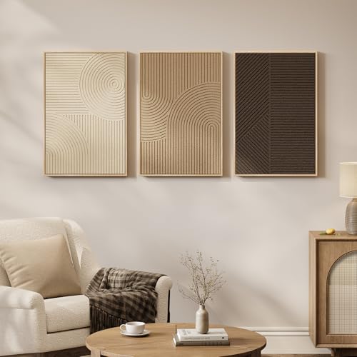 3D Textured Framed Boho Neutral Abstract Wall Art, 3 Piece Modern Minimalist Paintings Artwork for Walls, Brown Beige Tan Geometric Pictures for Living Room Dining Bedroom Office Wall Decor 16x24 In - color: Neutral --B, size: 16"w X 24"h X 3pcs