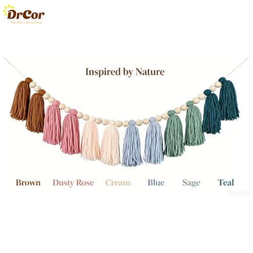 DrCor Boho Tassel Garland – Earth Tone Bulletin Board Decor for Classroom, Nursery, Kids Room, Teacher Classroom Decorations, Back to School, Baby Shower & Birthday Party Backdrop - color: Earth Tone