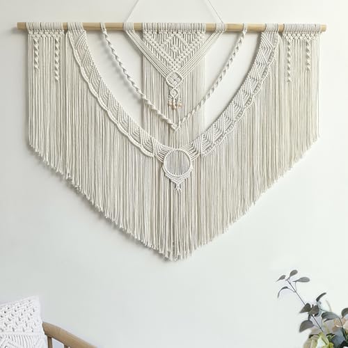 Achart Macrame Wall Hanging Large- Boho Wall Decor- large wall art- Wall Decor Living Room- Macrame Tapestry Boho Decor for Bedroom (Beige-O) - color: Beige-O
