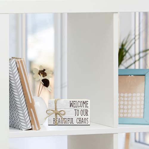 Decorative Books For Home Decor, Rustic Wood Book Stack For Table Decor, Welcome To Our Beautiful Chaos Decor Books For Living Room Bookshelf, Farmhouse Stacked Books Decor (L20) - color: Welcome 1