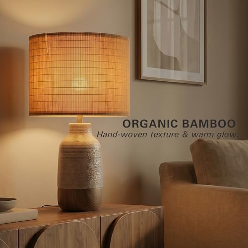 Handwoven Bamboo Lampshade for Table Lamp, Medium Drum Lamp Shade 13x13x10 Inch, Organic Japandi Wabi Sabi Boho Decor, Standard Spider Fitter (Harp Not Included), Single Shade, Natural - color: Drum - 1 Pack
