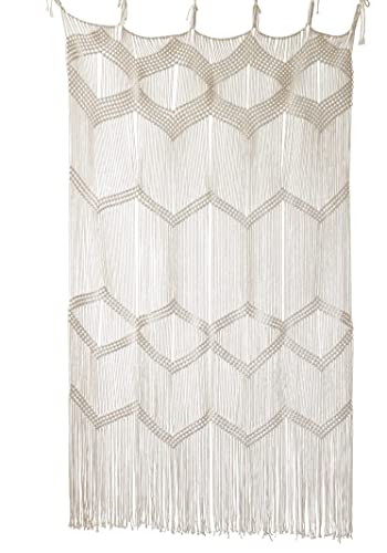 Flber Macrame Curtain Window Macrame Room Divider Doorway Curtain Boho Macrame Wall Hanging Living Room Bedroom Decor 42" W x 75" H - color: Beige