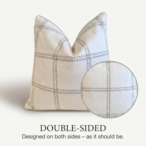 Jillien Harbor The Elliot Patterned Throw Pillow Cover – Checkered Pillow Print Polycotton Designer Accent for Farmhouse Decor, Decorative Pillow Cover, Fits 20 Inch Insert, 18 x 18 Inches, Brown - color: The Elliot, size: 18" x 18" (Pack of 1)