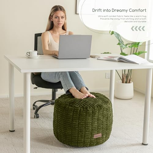 HIGOGOGO Pouf Ottoman Stuffed Round Modern Foam Filled Foot Rest Poufs for Living Room Chair Decorative 20 X 15 Inches Boho Relax Stool for Wedding Christmas Party, Green - color: Green, size: 20"D x 20"W x 15"H