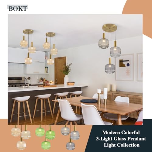 BOKT Gold Cluster Globe Glass Ceiling Chandelier 3-Light Amber Hanging Pendant Light Brushed Brass Dining Room Chandelier Stair Adjustable Hanging Light Fixture for Corridor Entryway - color: Amber 3-Light