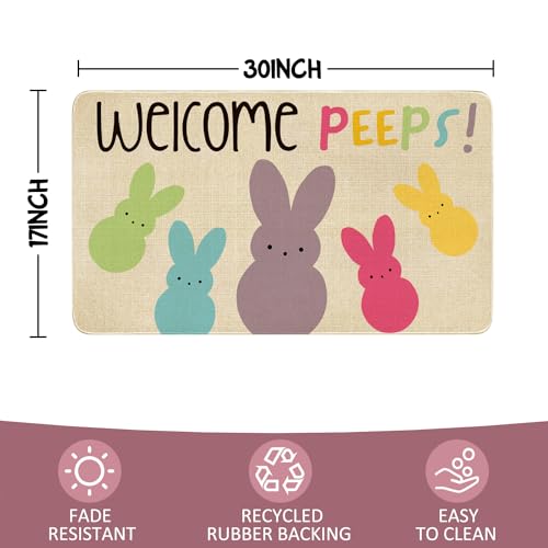 Easter Door Mat,Spring Bunny Indoor Outdoor Non-Slip Doormat,Entryway Front Porch Easter Rabbit Welcome Door Mat Colorful for Entrance Decor 30" x 17" (Welcome Peeps) - color: 2026 Easter 4