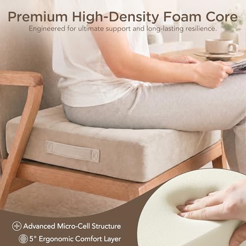 Codi Thick Replacement Couch Cushions 2 Sets, Upholstery Foam with Washable Covers for Sofa Cushion Chair Meditation - 24 × 24 × 5 Inch, High Density Foam, Ivory - color: Ivory, size: 24 Inch (Pack of 2)
