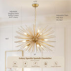 29" Modern Sputnik Chandelier 9-Lights Mid Century Modern Starburst Golden Chandelier Luxury Gold Solid Metal Sputnik Satellite Chandeliers for Dining Room, Kitchen Island, Bedroom - color: Golden 29" 9-Light
