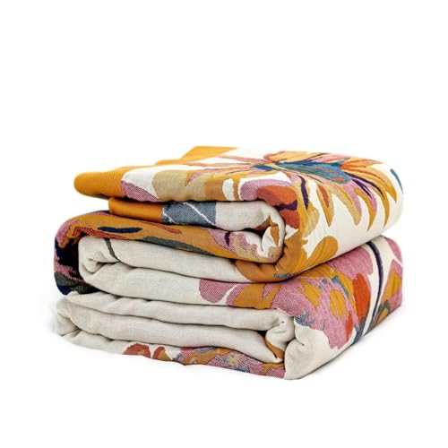LUTBM Boho Throw Blanket for Bed 100% Cotton Soft Lightweight Quilt Floral Butterfly Embroidery Home Decor Summer Bed Blankets,98"x98" All Season Reversible Blankets for Sofa Couch Chair - color: Boho-floral-h, size: 90"x98"