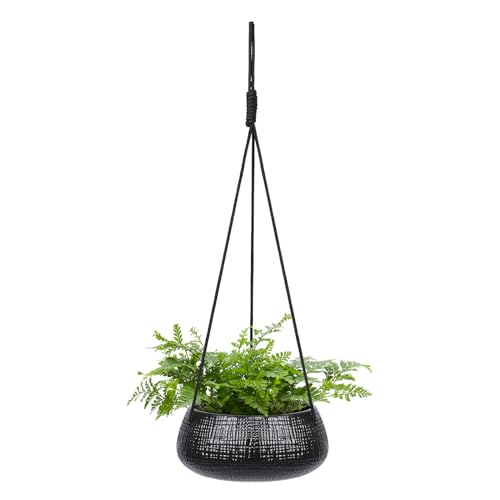 8 Inch Hanging Planters for Indoor Plants - Small Hanging Flower Pots with Drainage Holes Round Ceramics Hanging Plant Pots Black - color: Black