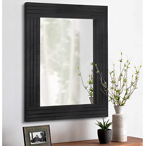 Black Vintage Rustic Wood Framed Wall Mirror Farmhouse Rectanglular Antique Decor Hanging Mirror for Bathroom Bedroom Living Room Entryway Large 20"x16" - color: Black, size: 20"L x 16"W