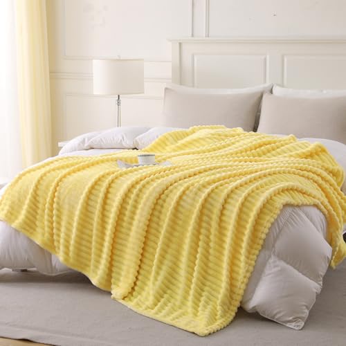 Banana Yellow Throw Blanket for Couch Sofa 50 * 60 inches Striped Fleece Blankets Room Home Decor Lightweight Plush Soft Cozy Gifts for Women Mom Girls - color: Banana Yellow, size: Throw(50"x60")