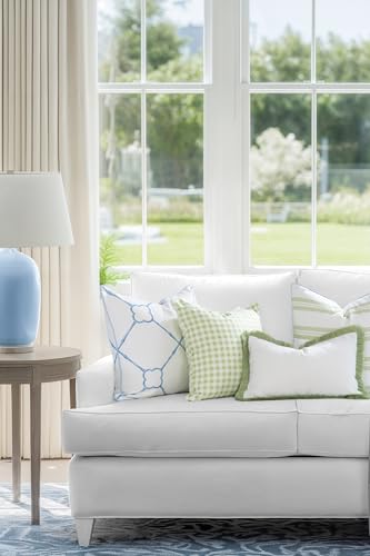 Hofdeco Premium Grandmillennial Coastal Hampton Patio Indoor Outdoor Lumbar Pillow Cover Only, 12"x20" Water Repellent for Backyard, Couch, Poolside, White Grass Green Solid - color: White Grass Green Solid 12"x20"