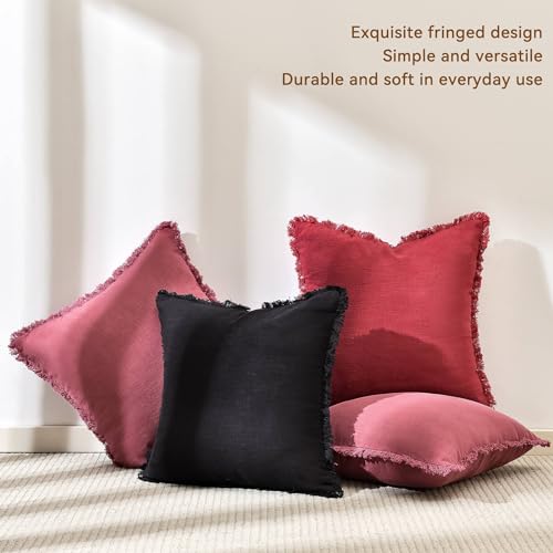 AmHoo Pack of 2 Linen Pillow Covers with Tassels Fringed Decorative Rustic Natural Throw Pillowcase Cushion for Couch Sofa Bedroom 20 x 20-Inch Dusty Rose - color: Dusty Rose, size: 20" x 20" (Pack of 2)