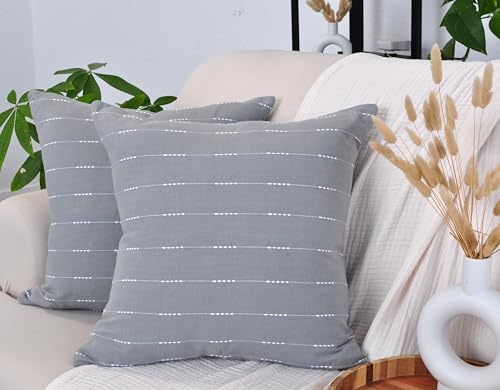 Modern Pillow Covers Grey 18 x18 inches/Cotton Woven Loom Stripe Pattern Contemporary Luxury Cushion Covers Gray/Simple Throw Pillow Cases for Living Room Sofa, Couch, Bed, Set of 2 - color: Gray, size: 18" x 18" (Pack of 2)