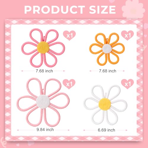 UwinVwin 4 Pcs Boho Daisy Wall Hanging, Woven Macrame Flower Decor, Bohemian Wall Art for Living Room, Bedroom, Home - color: 4 Pcs
