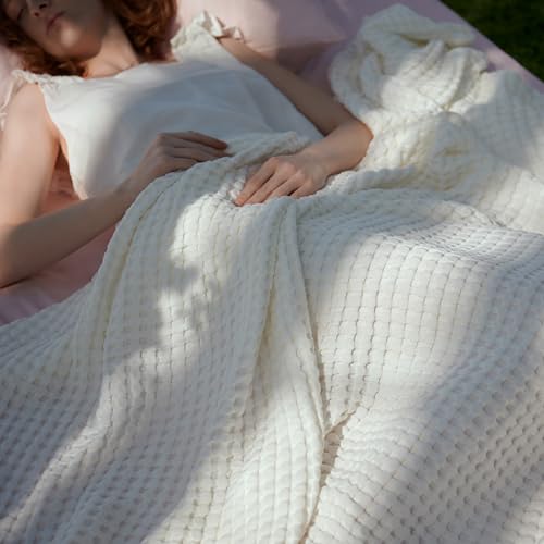 Bedsure Cooling Cotton Waffle Oversized King Blanket - Lightweight Breathable Blankets Rayon Derived from Bamboo for Hot Sleepers, Luxury Throws for Bed and Sofa, Ivory, 120x96 Inches - color: Ivory, size: Oversized King (120" X 96")