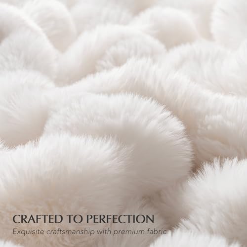 EverGrace Ultra Soft Luxury Fluffy Faux Rabbit Fur Throw Blanket, Thick Warm Bubble Throw for Bed, Cozy Plush Reversible Blankets for Couch, Chair, Sofa, Ivory White, 90x90 Inches - color: Ivory White, size: 90"x90"
