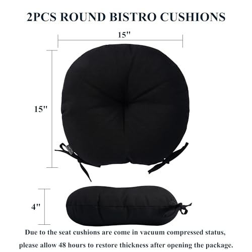 FUNHOME Bistro Chair Cushion with Ties 15"x15"x4", Water Repellent Outdoor Round Chair Cushions Set of 2, Patio Tufted Chair Pads for Home Garden-Black - color: Black