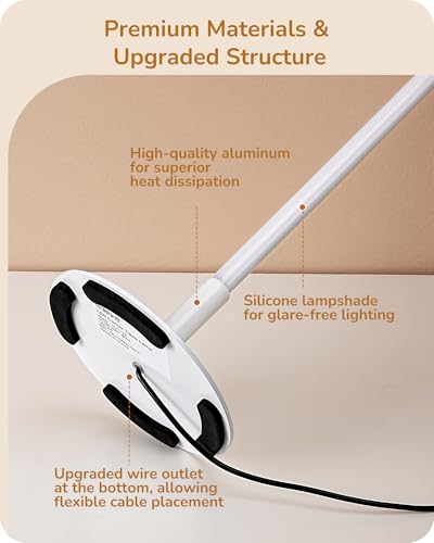 EDISHINE LED Table Lamp, Dimmable Bedside Lamp, 3 Color Temperature, Power Cord Touch Switch Desk Lamp, Upgraded Minimal Nightstand Lamp for Bedroom, Living Room, Gift, Metal Finish, Eye Caring, White - color: White