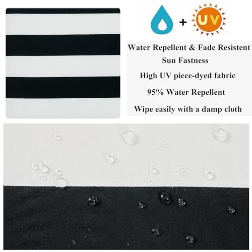 FUNHOME 15"x15"x4" Bistro Chair Cushion Set of 2, Water Repellent Round Outdoor Chair Cushions with Ties, Patio Tufted Chair Pads for Home Garden (Black White Stripe) - color: Black White Stripe