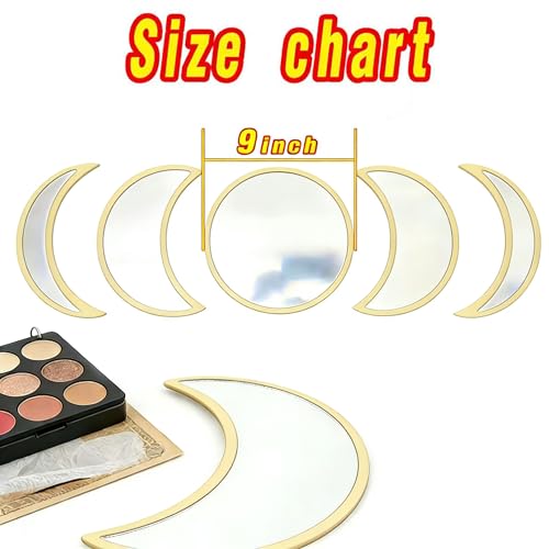 5-Piece Set of Moon Phase Mirror Decorations in Nordic Style, Acrylic Mirror paired with Wooden Combination, Bohemian Style Living Room Bedroom Home Decoration, Beige (Beige) - color: Beige