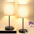 Lynnoland Set of 2 Touch Control Table Lamps, 3-Way Dimmable Bedside Nightstand Lamps for Bedroom Living Room Nursery, 800 Lumens 3000K Warmlight Bulbs Included - color: （2 Pack) Rattan & Black(Base)-3000K Bulbs Included