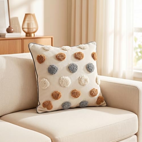 18in x 18in Geometric Tufted Pillow Cover, Neutral Gradient Stripe Cushion Case, Modern Textured Throw Pillow Sham for Sofa Bedroom Living Room, Boho Farmhouse Home Decor - color: Pastoral Style 2, size: 18" x 18" (Pack of 1)