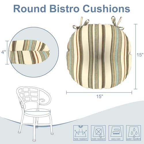 LVTXIII Outdoor Bistro Chair Cushions, 15"x15"x4" Round Patio Chair Cushions, All Weather Tufted Seat Cushions for Patio Furniture Use, Set of 2, Stripe Onyx - color: Stripe Onyx