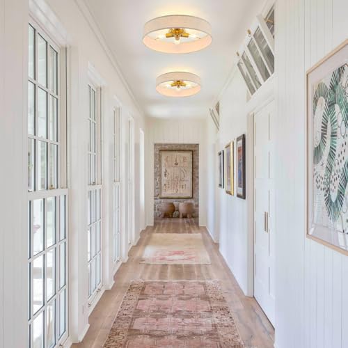 VILUXY Gold Semi-Flush Mount Ceiling Light Fixture 24" Large Modern Ceiling Light with Linen Fabric Drum Shade 5-Light Round Ceiling Lamp for Bedroom Dining Room Entryway - color: Gold&Linen