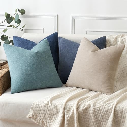 MIULEE Pack of 2 Blue Gray Decorative Pillow Covers 18x18 Inch Soft Chenille Couch Spring Throw Pillows Farmhouse Cushion Covers for Home Decor Sofa Bedroom Living Room - color: Blue Gray, size: 18" x 18" (Pack of 2)