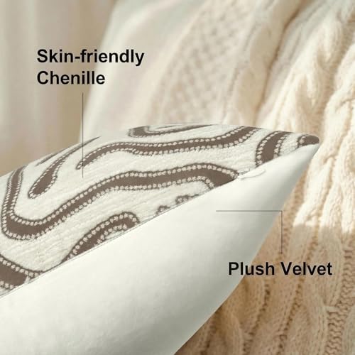 Mantle & Mason Lumbar Pillow Covers 12x20 Set of 2, Chenille Modern Abstract Throw Pillow Covers, Beige Luxury Textured Decorative Pillow Cover for Couch Sofa Bed Office - color: Artflow Beige, size: 20" x 12" (Pack of 2)