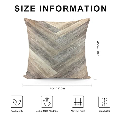 Caramel Brown Grey Beige Farmhouse Barn Wood Throw Pillow Covers Cozy Square Throw Pillowcases Home Decorative for Bed Couch Sofa Living Room Cushion Cover 18"X18"