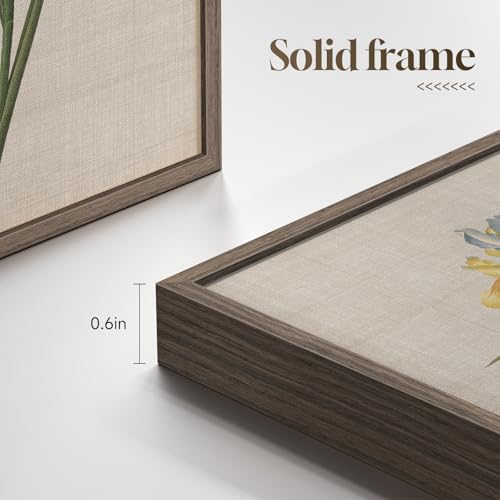 Framed Botanical Floral Wall Art, 4 Piece Vintage Flower Canvas Painting Prints for Bedroom, Rustic Floral Butterfly Pictures for Farmhouse Kitchen Living Room Dining Room Hallway Wall Decor, 11x14 In - color: Floral - Walnut Framed, size: 11" W x 14" H x