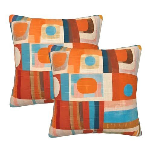 Blue and White Blocks Throw Pillow Covers Orange Decorative Boho Mid Century Pillow Cases 18x18 Set of 2 Modern Pillowcase Outdoor Cushion Cover for Home Couch Sofa - color: Blue and White Blocks, size: 18" x 18" (Pack of 1)