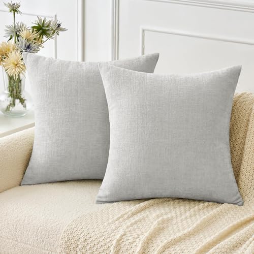 MIULEE Pack of 2 Light Gray Throw Pillow Covers 16x16 Inch Soft Chenille Pillow Covers for Sofa Living Room Couch Solid Dyed Cases - color: Moonbeam Gray, size: 16" x 16" (Pack of 2)