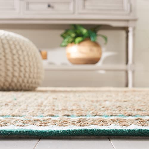 SAFAVIEH Natural Fiber Collection Runner Rug - 2'6" x 8', Natural & Green, Handmade Farmhouse Boho Coastal Rustic Jute, Ideal for High Traffic Areas in Living Room, Bedroom (NF874Y) - color: Natural/Green, size: 2'6" x 8' (Runner)