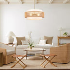 Boho Rattan Chandelier, 19.7" Large Boho Pendant Light with Fabric Lampshade, 4-Light Rattan Light Fixture Ceiling Hanging for Dining Room, Living Room, Bedroom, Kitchen Island, Hallway, Foyer - size: 19.7" Straight weaving