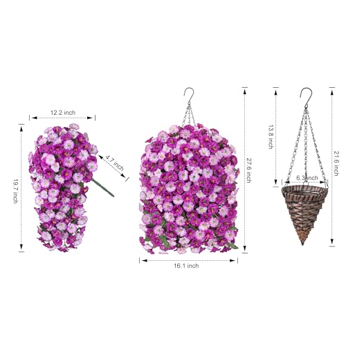 Artificial Fake Flowers Plants Hanging Baskets Outdoor Outside Spring Decor, Faux Silk Light Fuchsia and Fuchsia UV Resistant Look Real Morning Glory Home Patio Porch Balcony Decoration - color: Light Fuchsia+fuchsia