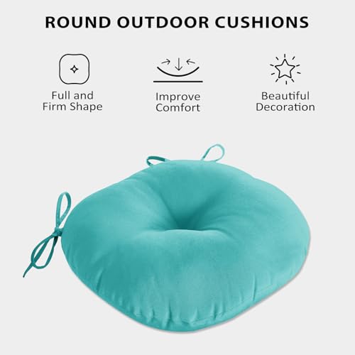 Round Outdoor Chair Cushions, Tufted Bistro Chair Cushions with Ties, Thickened Round Seat Cushion for Patio Furniture, 2 Pack, 15x15 Inch, Teal - color: Teal, size: 2 Count (Pack of 1)